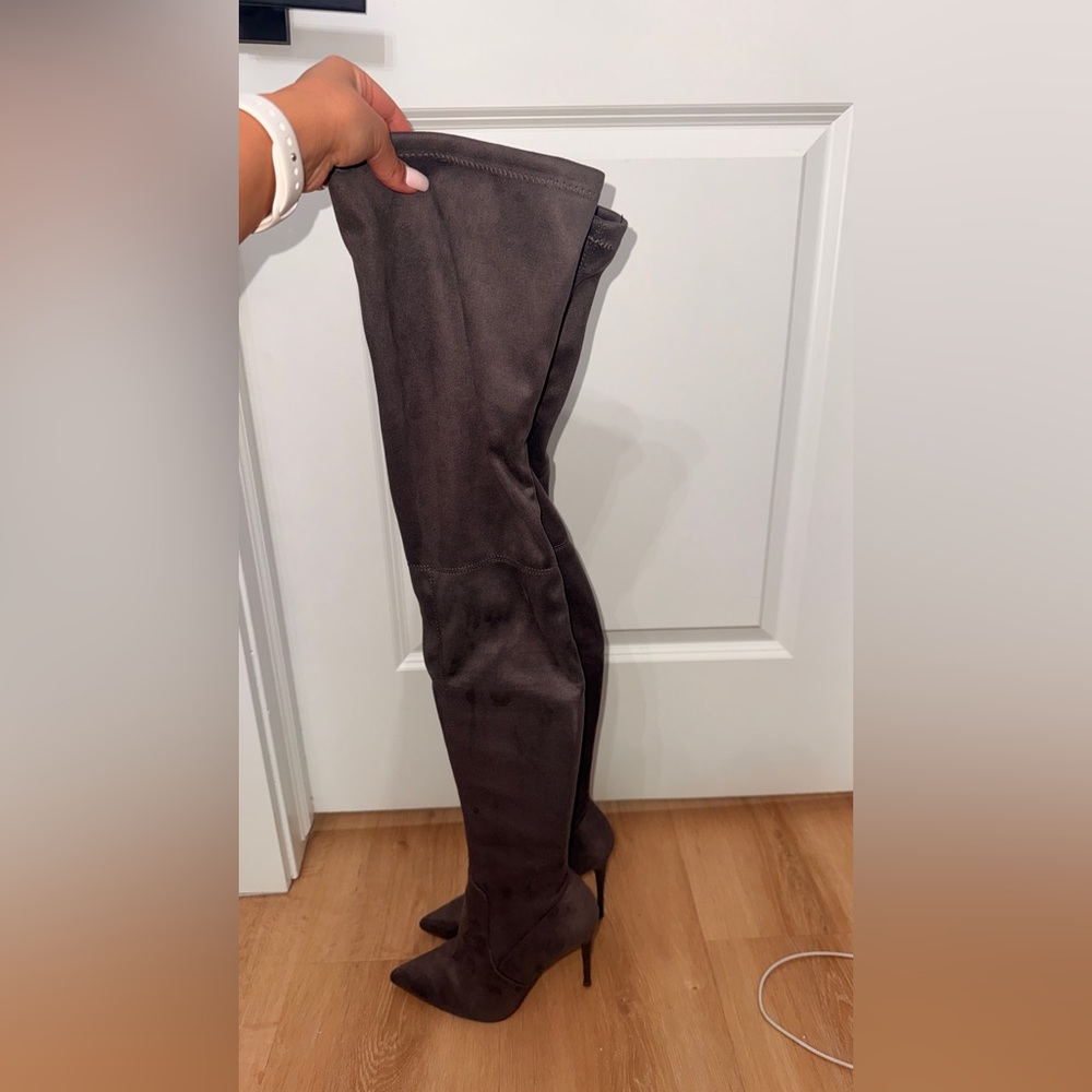 Grey Suede thigh high boots